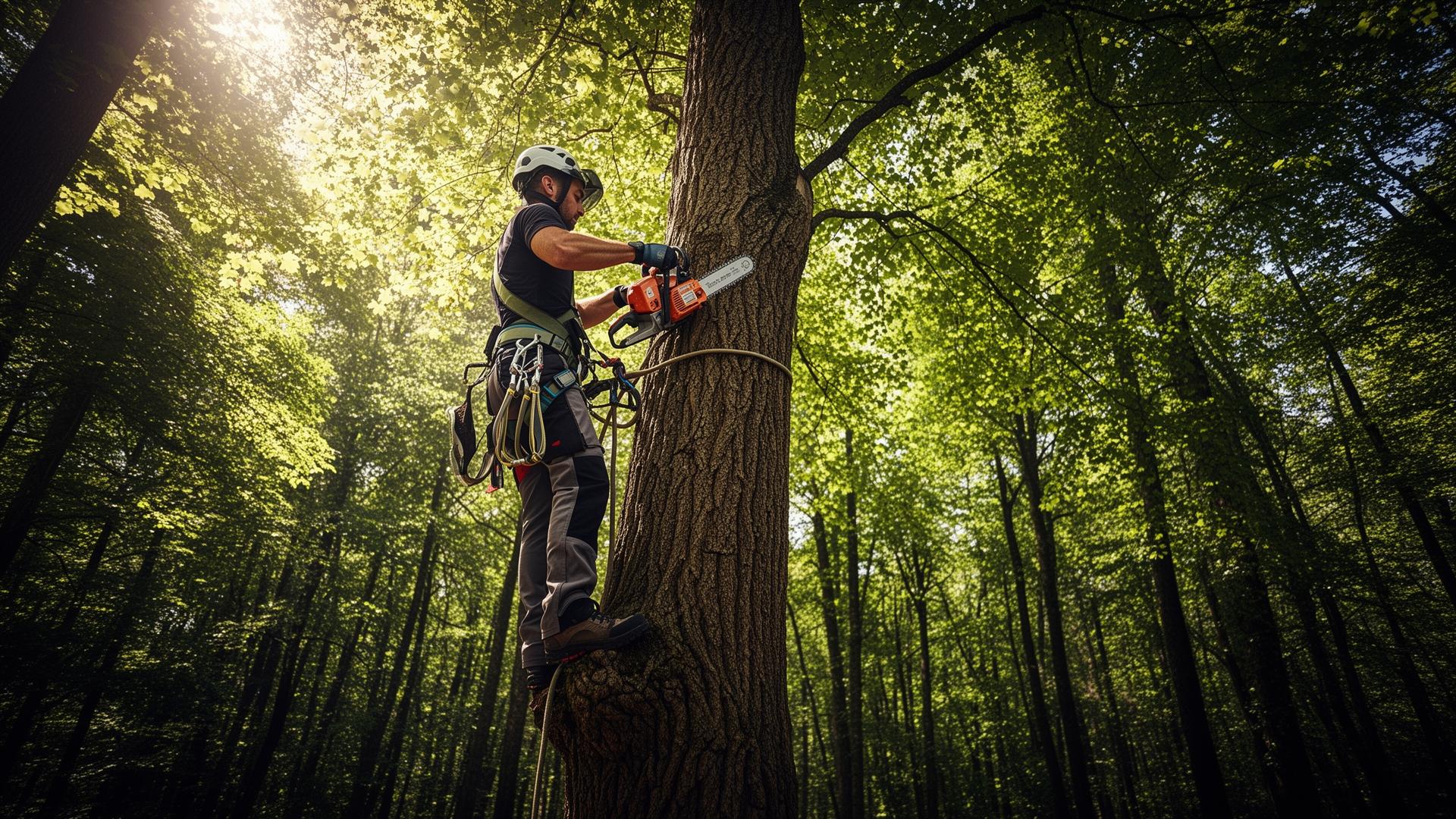 Arboriculteur professionnel au travail dans un arbre